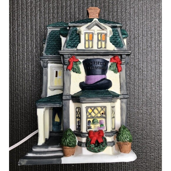 VILLAGE SQUARE COLLECTIBLES PORCLEAIN LIGHTED HOUSE "HATFIELDS HABERDASHERY" - Picture 8 of 15